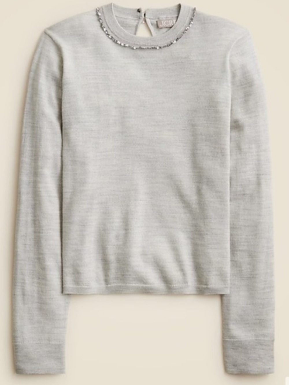 J. Crew Carolyn Embellished Fitted Crewneck Sweater Merino Wool Gray XXS NWT